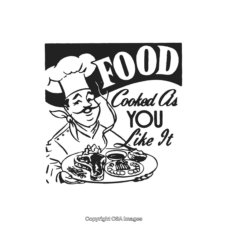 Vintage Chef Illustration Promoting Personalized Restaurant Food