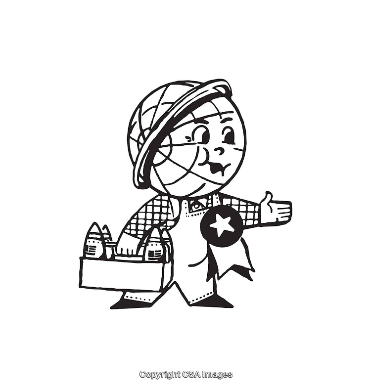 Vintage Style Illustration of a Cartoon Character in Line Art Design