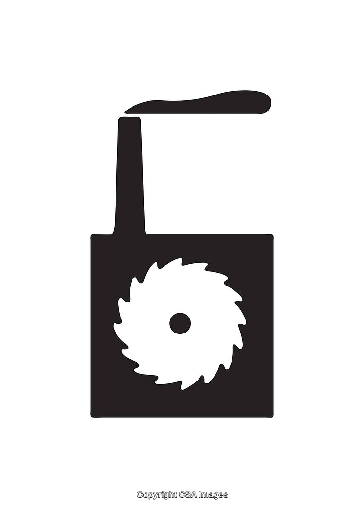 Black and White Icon of a Saw Blade in a Square