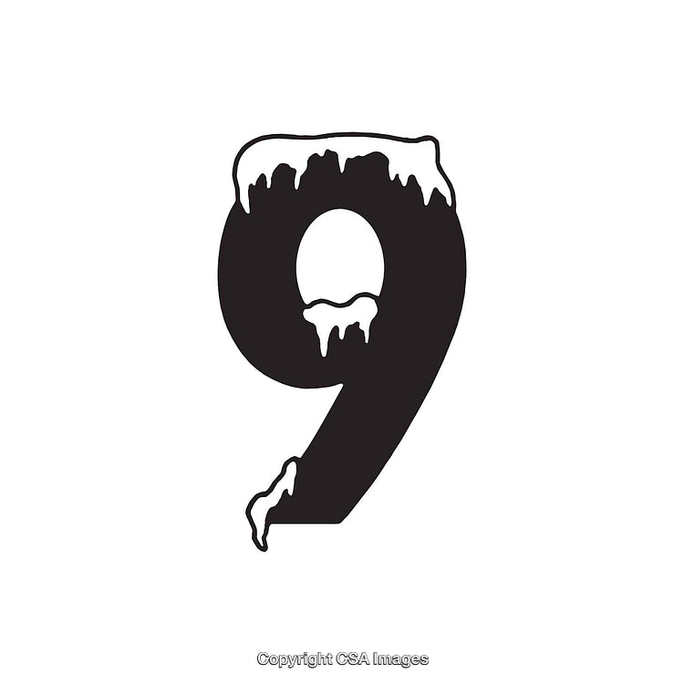 Creative Number Nine Design With Frosty Snow Elements