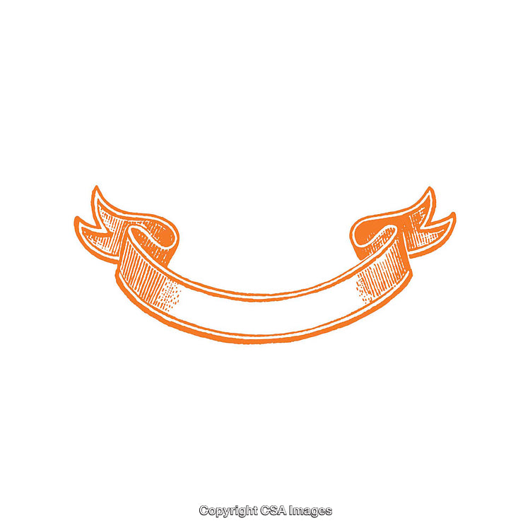 Hand-Drawn Orange Ribbon Banner with Elegant Curved Ends on White Background