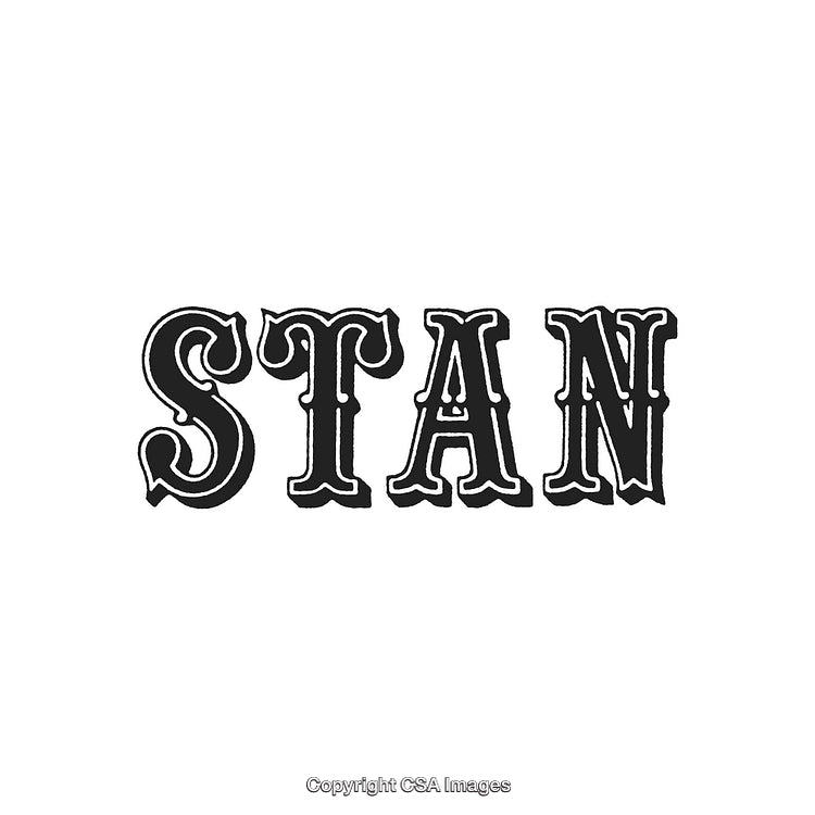 Retro Style Typography of the Word 'Stan' in Black and White Design
