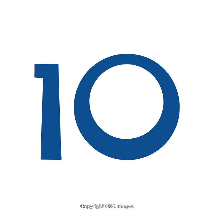 Blue Number Ten on Simple White Background for Minimalist Design