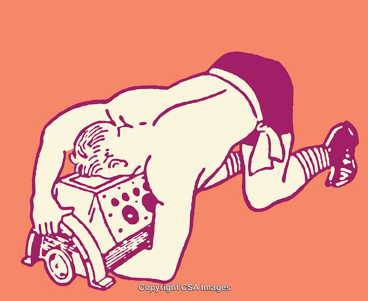 Colorful Retro Illustration of a Person Engaging With a Device