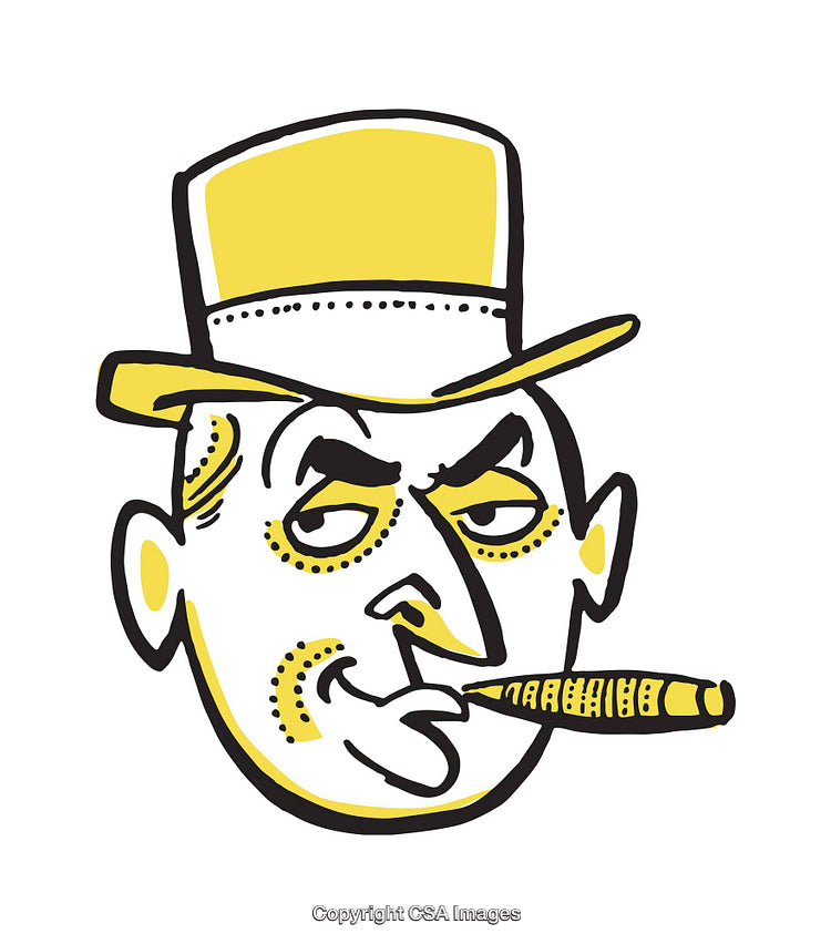 Cartoon Drawing of a Character in a Hat Smoking a Cigar
