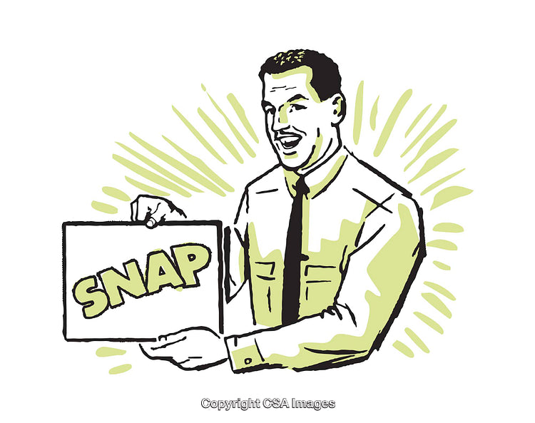 Retro Style Illustration of a Man Holding a Sign Reading Snap