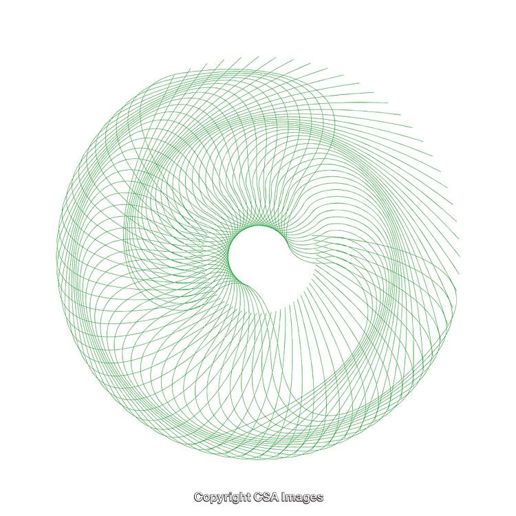Abstract Green Spiral Design with Geometric Line Patterns on White Background