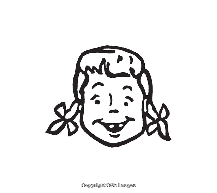 Cute Black-and-White Line Art Illustration of a Cheerful Girl Character