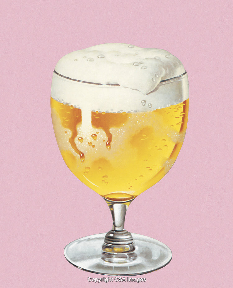Vintage Graphic of Foamy Beer in Stylish Glass on Pastel Background