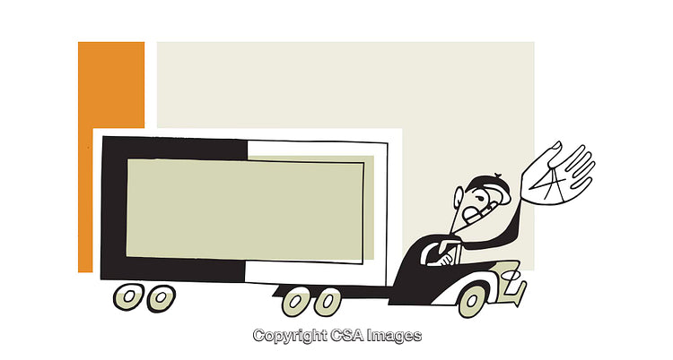 Retro Styled Cartoon Illustration of a Moving Truck and Driver in Transit