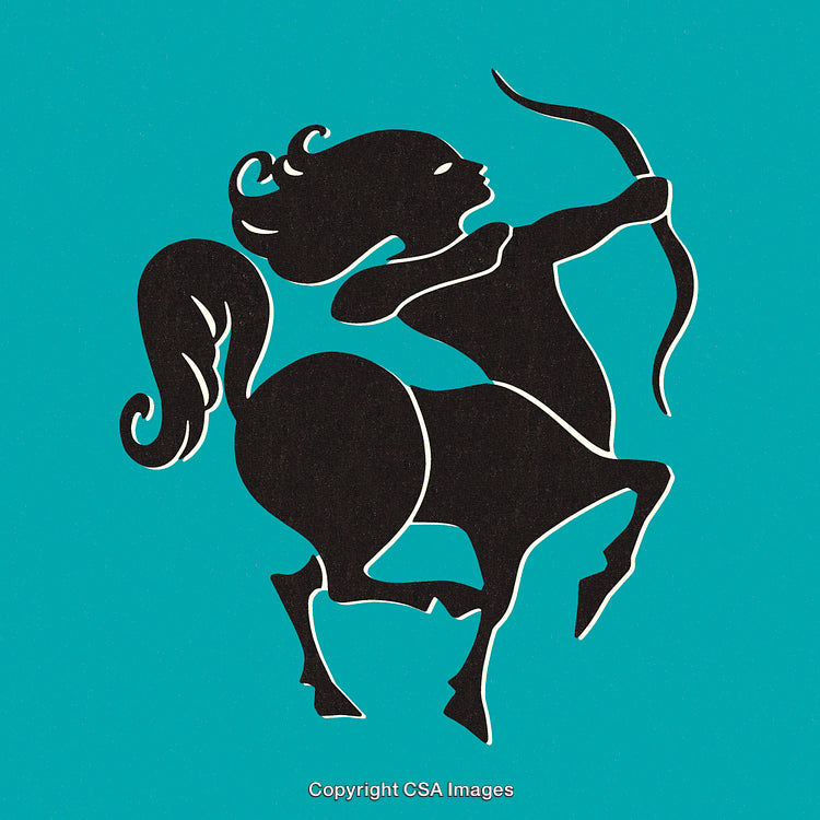 Centaur Archer Silhouette on Vibrant Teal Background