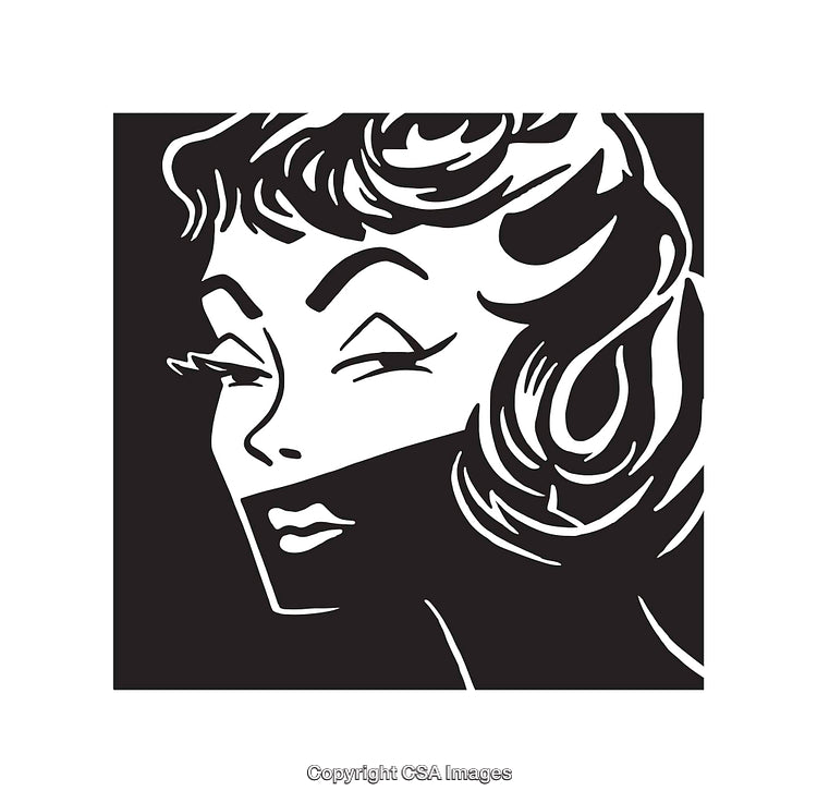 Classic Black and White Line Art Illustration of a Stylish Vintage Woman