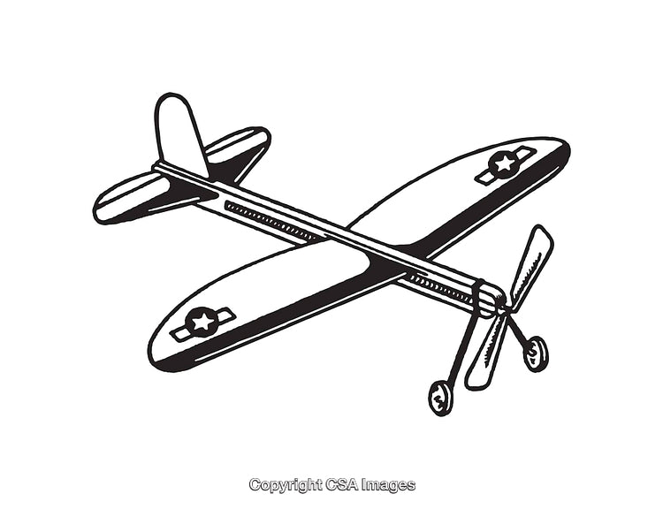 Black and White Illustration of a Propeller Plane Toy