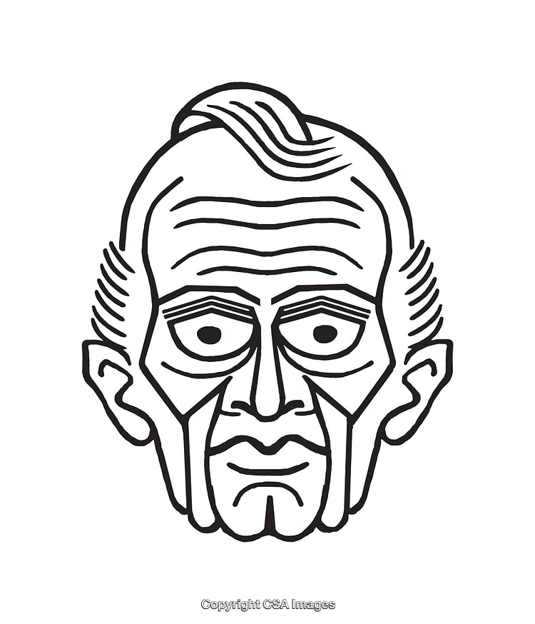 Detailed Black and White Line Art Illustration of a Cartoon Face