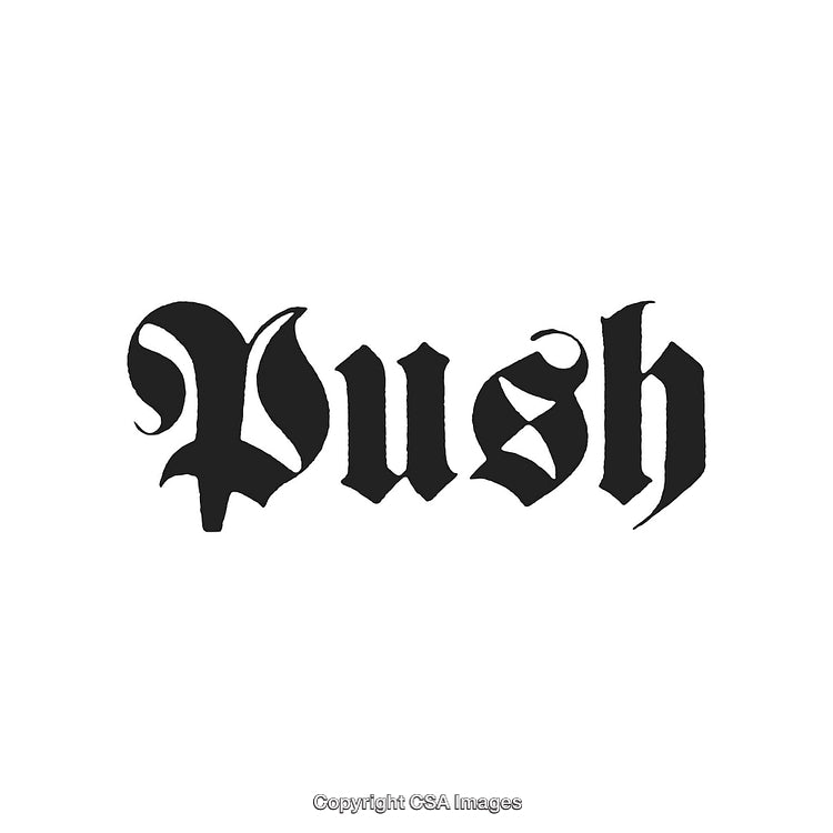Typography Artwork Displaying the Word 'Push' in Gothic Font Style