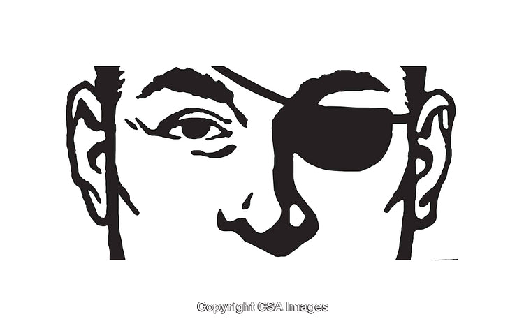 Black and White Pirate-Themed Line Art Illustration