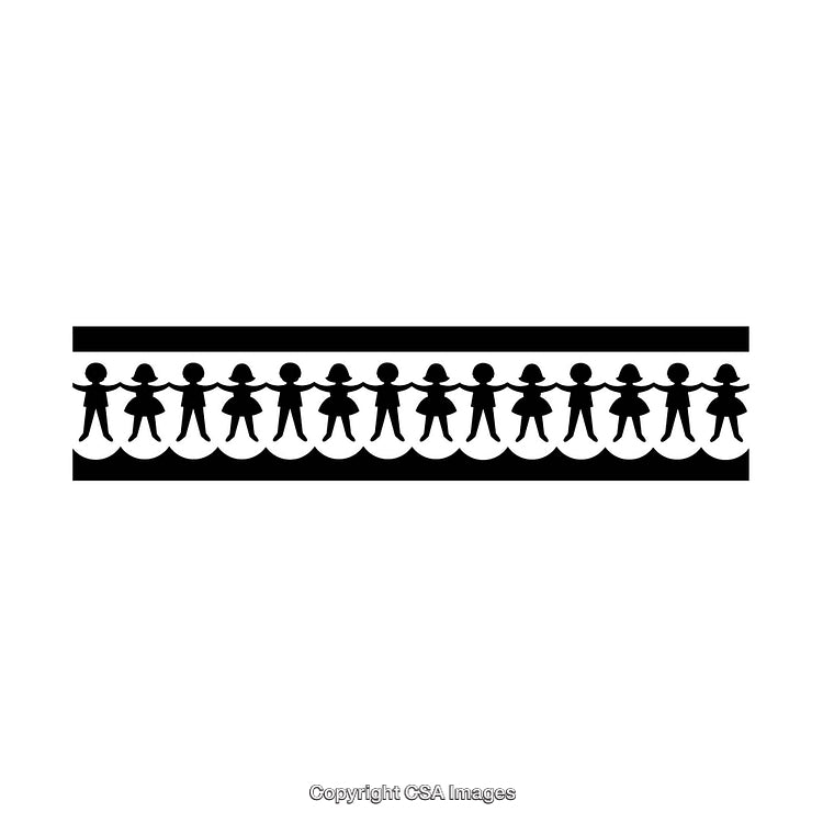 Black and White Decorative Border with Stylized Silhouettes of Figures