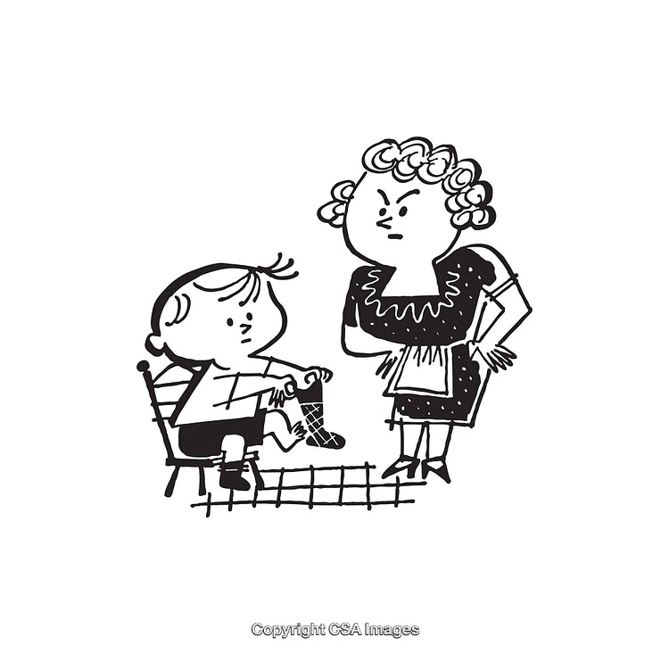 Vintage Black And White Line Art of a Mother and Child Interaction