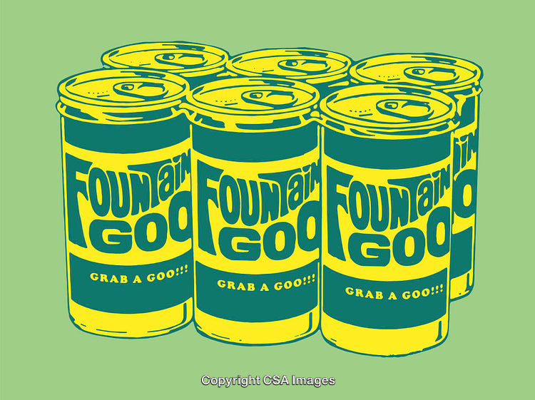 Colorful Line Art Illustration of Beverage Cans with Creative Typography
