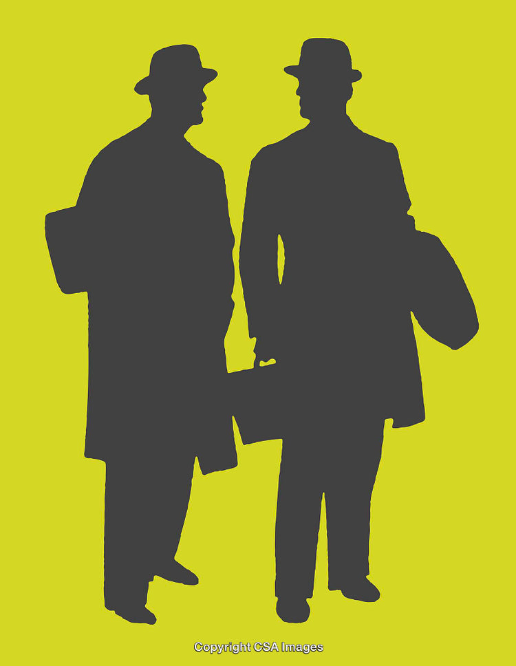 Silhouetted Business Individuals Conversing in Yellow Background Illustration