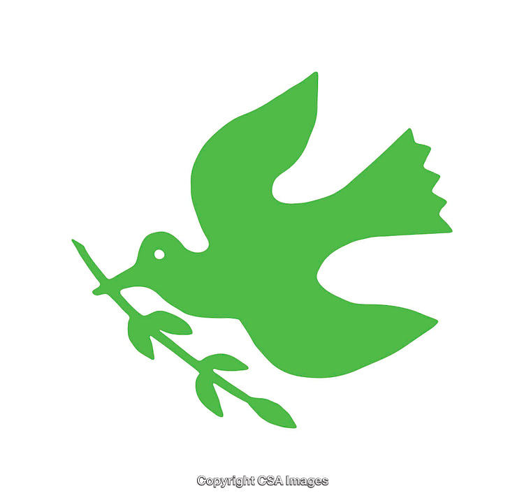 Green Dove Holding an Olive Branch on White Background
