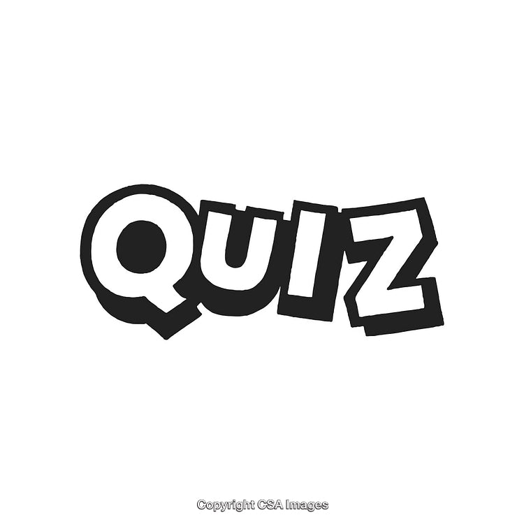 Black And White Cartoon Text Graphic Illustration Reading 'Quiz' On White Background