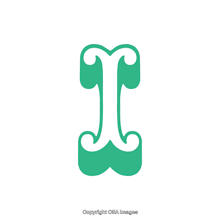 Ornate Green Letter I With Decorative Style Design on White Background
