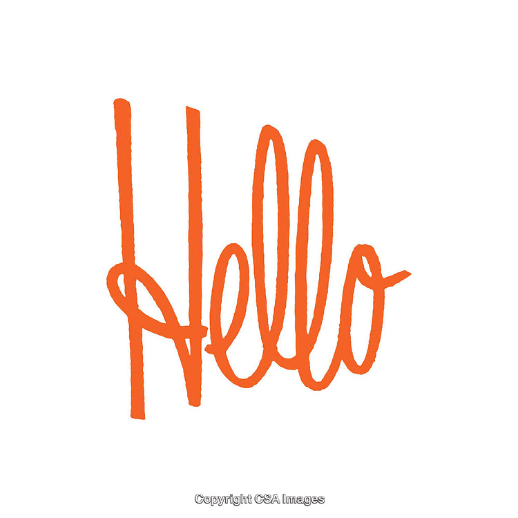 Stylized Orange Handwritten Hello Greeting on a Clean White Background