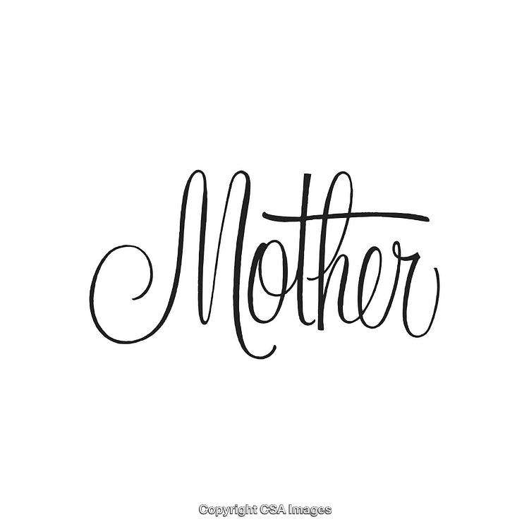 Elegant Handwritten Script of the Word 'Mother' on a White Background