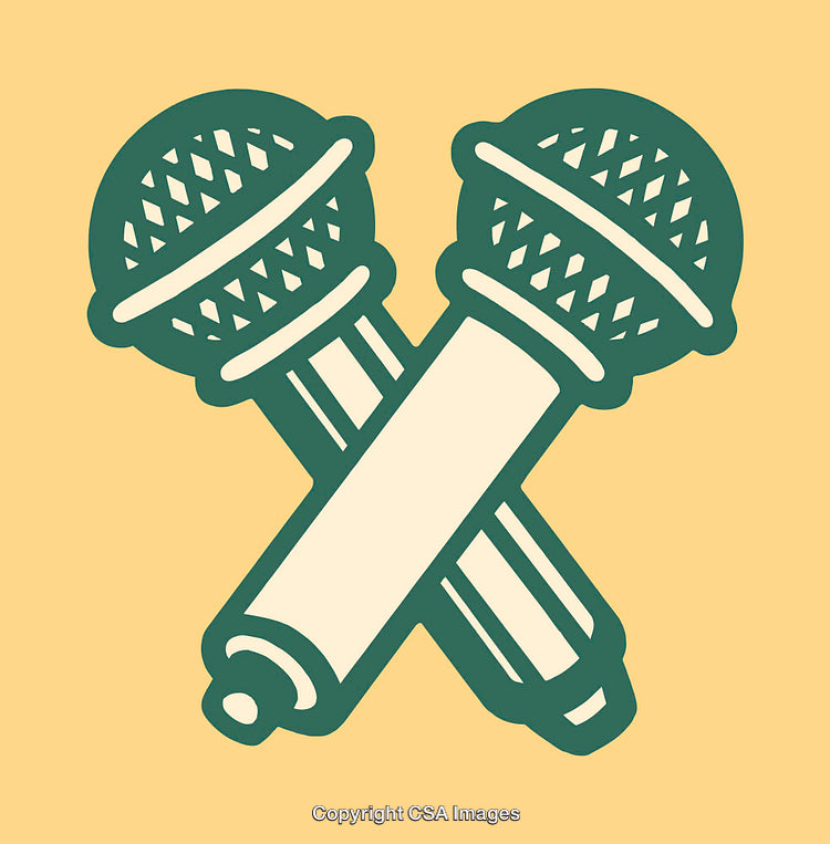 Two Crossed Microphones Vector Illustration in Stylized Color Line Art Style