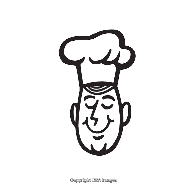 Black and White Line Art of a Smiling Chef Wearing a Hat