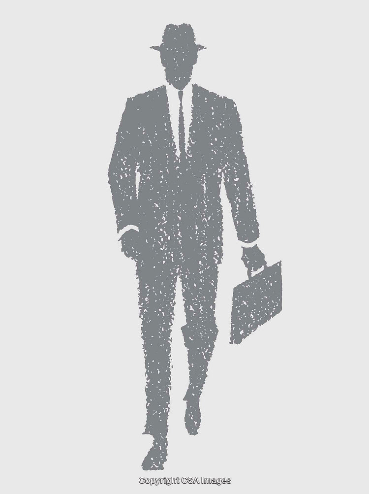 Silhouette Illustration of a Businessman in a Hat Holding a Briefcase