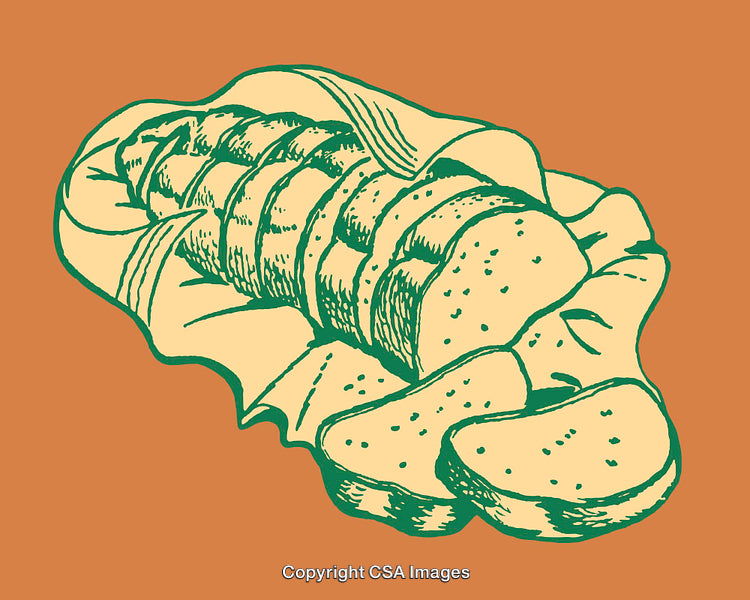 Illustrated Loaf of Sliced Bread in Artistic Color Line Art Style