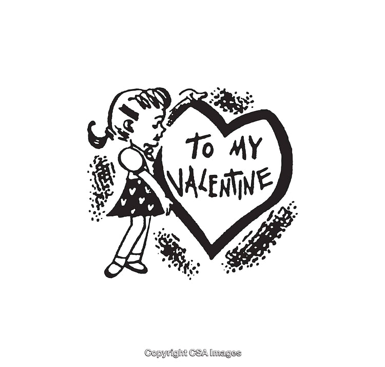 Black and White Heart Illustration With Valentine Message and Girl