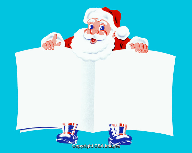 Santa Claus Illustration Holding Blank Paper With Colorful Background