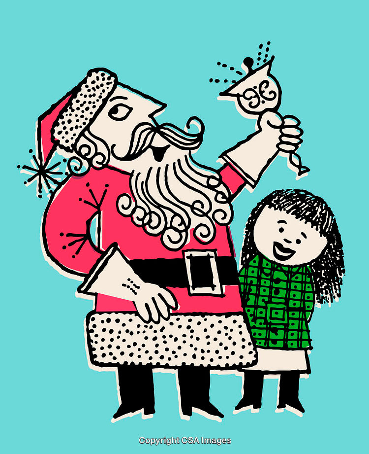 Santa Claus Raising a Toast with Smiling Child in Playful Illustration