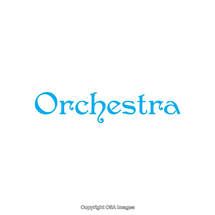 Blue Typographic Design Featuring the Word 'Orchestra' on a White Background