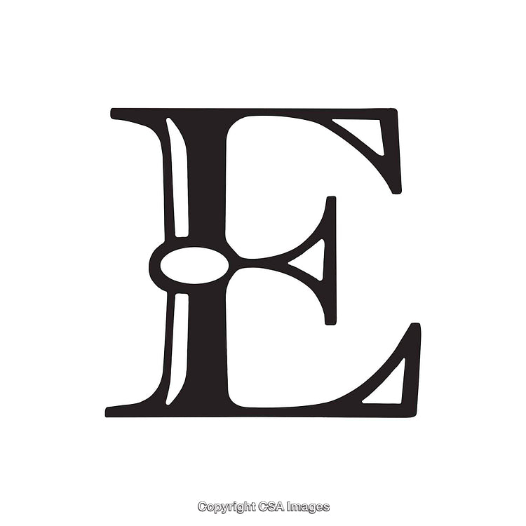 Stylish Black Letter E with Elegant Serif Design on White Background