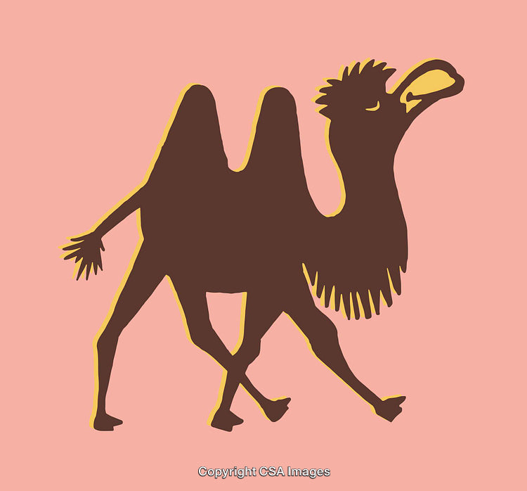 Surreal Camel with Human Legs Line Art on Pastel Background