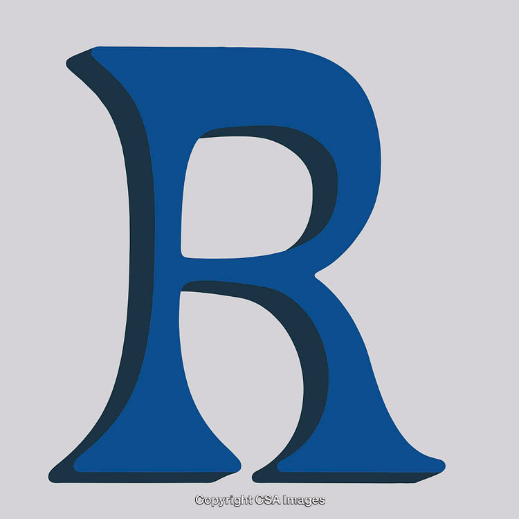 Stylized Blue Letter R on a Neutral Gray Background