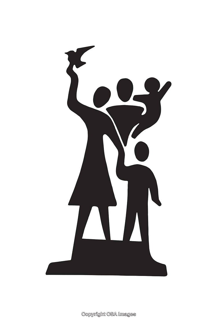 Black and White Silhouette of Family with Dove Symbol