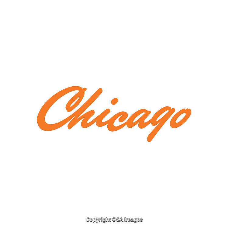 Stylized Orange Typography Display of the Word Chicago in Script Font