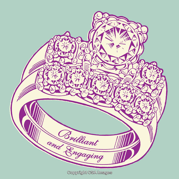 Elegant Line Art of Ornate Jewelry Ring with Gemstones and Engraving