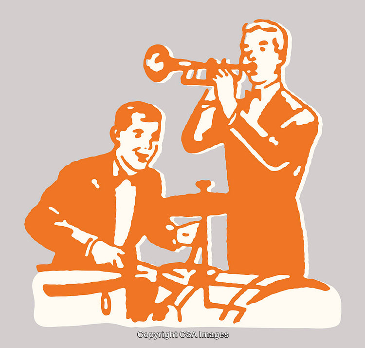 Retro Style Line Art Illustration of Jazz Musicians Performing Music