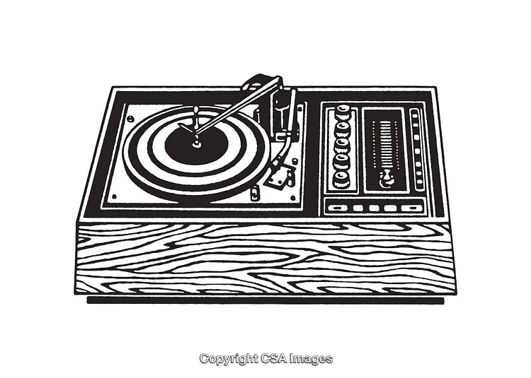 Vintage Turntable And Radio Sketched Retro Music Equipment