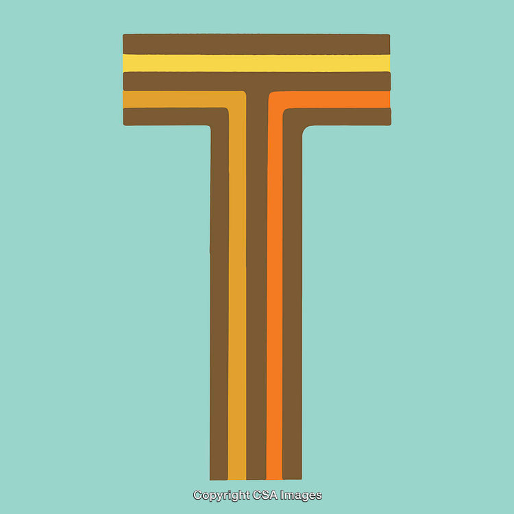 Retro Styled Letter T on Light Blue Background