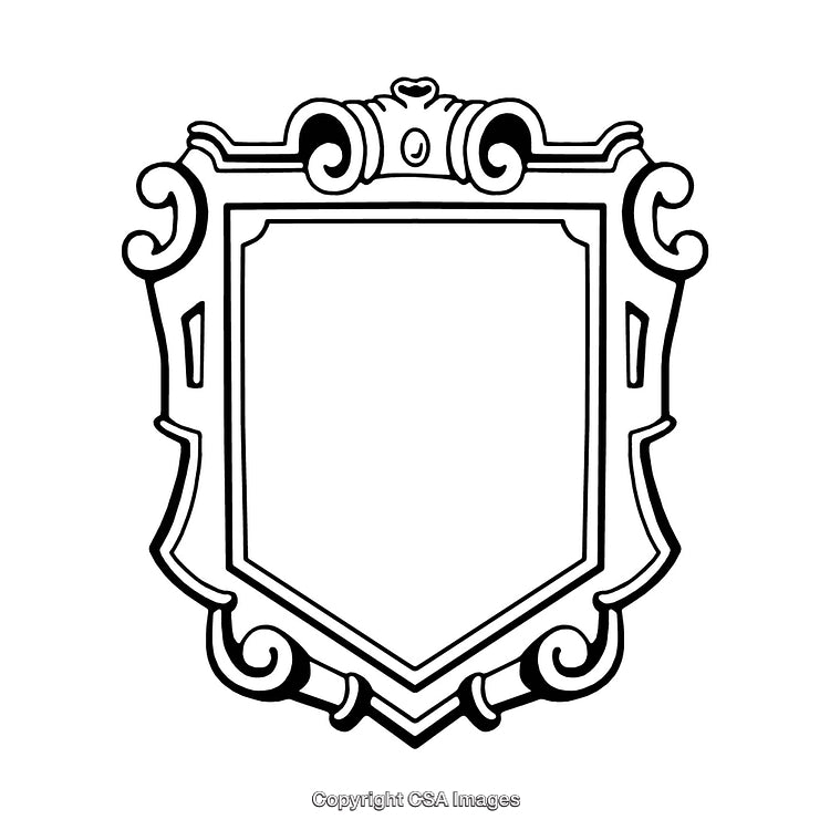 Ornate Black and White Shield Border with Intricate Decorative Design