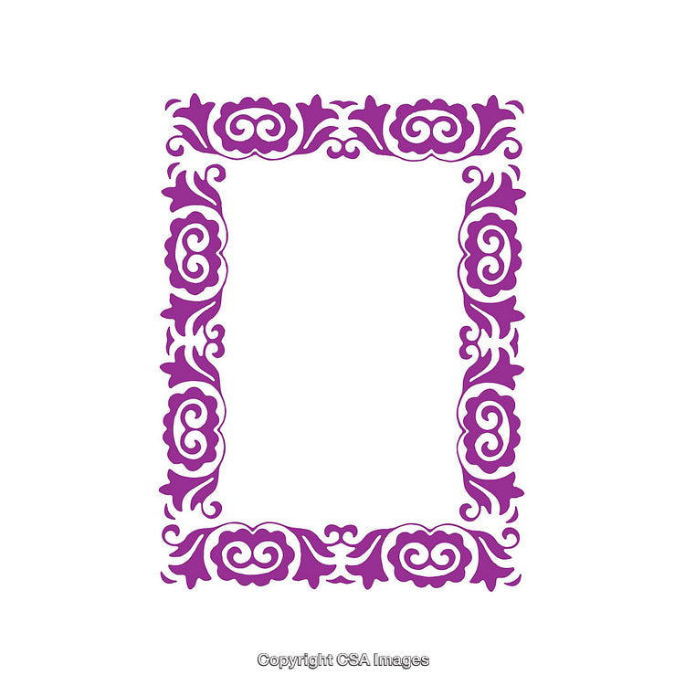 Ornamental Purple Frame With Decorative Floral Pattern on White Background