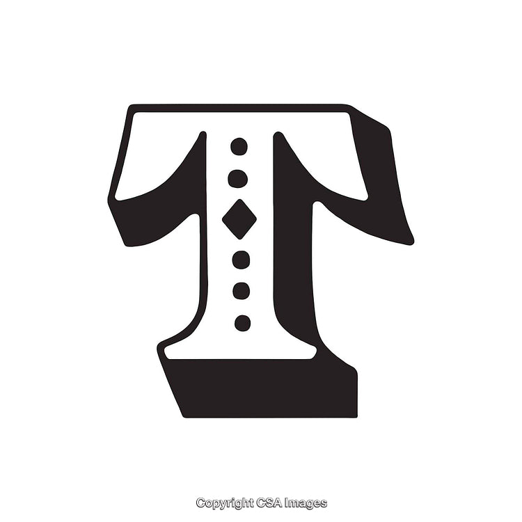 Stylized Capital Letter T with Decorative Elements in Black