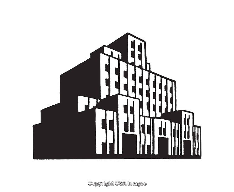 Abstract Black and White Illustration of a Stepped Building
